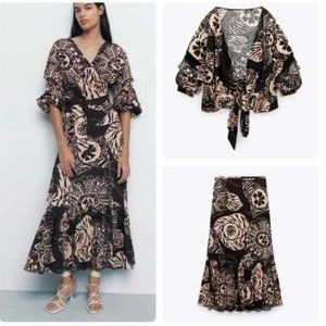 Zara 2 piece set linen blend skirt and wrap top, NWT
